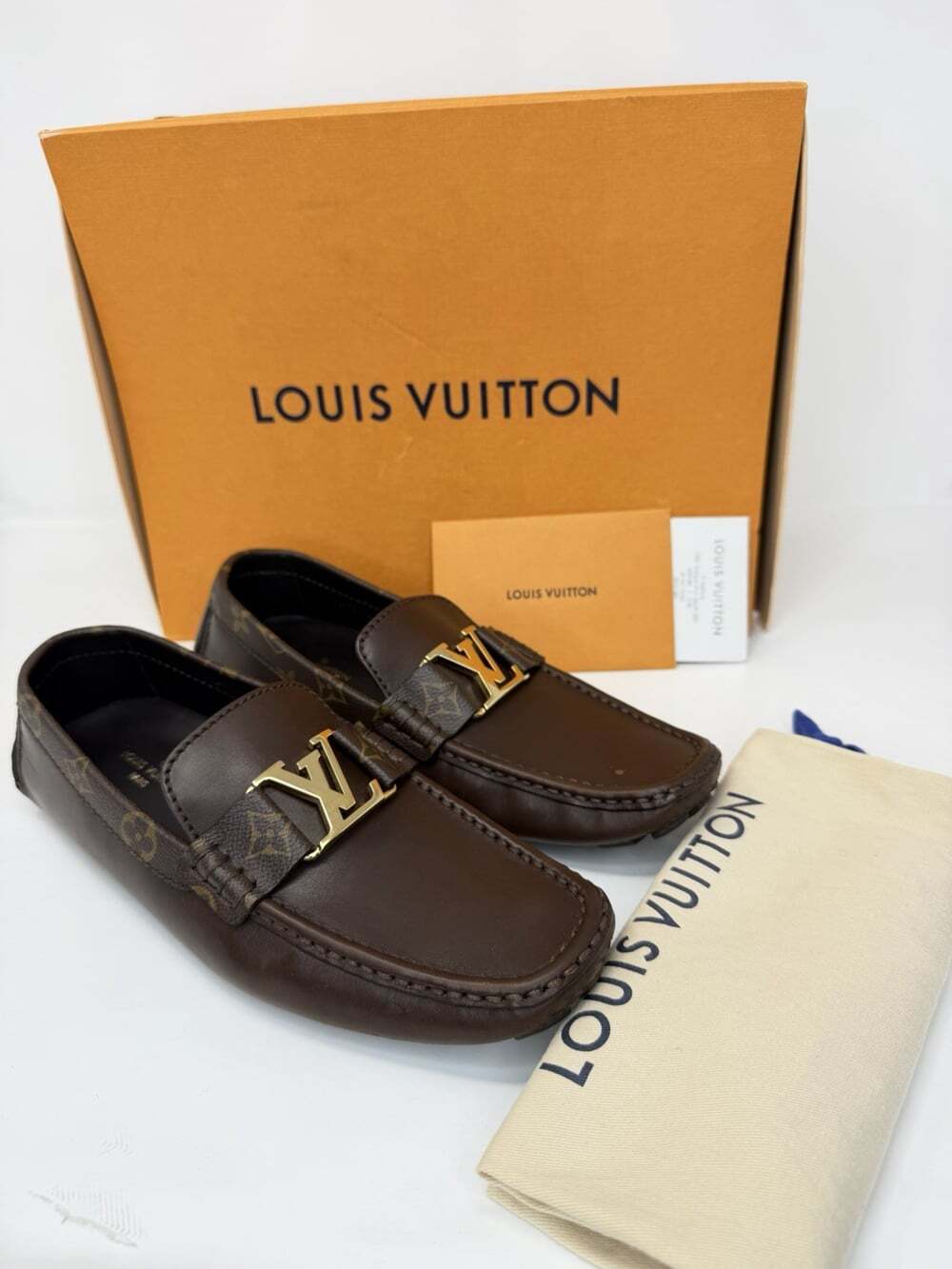 Louis Vuitton Monte Carlo Moccasin Brown Monogram Loafers Men LV 7.5 US 8.5 Box